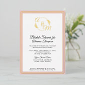 エレガントシンプルモノグラムピンク金ゴールドブライダルシャワー 箔招待状 (立ち正面)