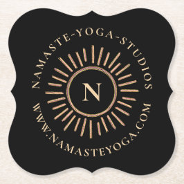 エレガントシンプルモノグラムブラック金ゴールドモダン ペーパーコースター