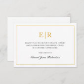 エレガントシンプルモノグラム悔やみや弔慰金ゴールド葬儀 サンキューカード (正面/裏面)