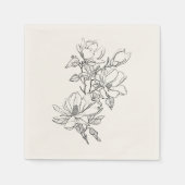 エレガントシンプルラインアートの花とインビ縁どー付き スタンダードカクテルナプキン (正面)