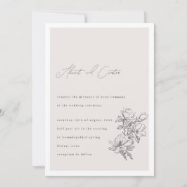 エレガントシンプルラインアートの花とインビ縁どー付き 招待状