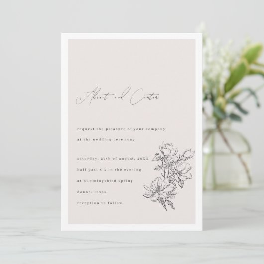エレガントシンプルラインアートの花とインビ縁どー付き 招待状 (スタンド正面)