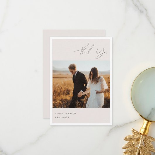 エレガントシンプルラインアートの花と縁ど サンキューカード (正面/裏面インサイチュ)