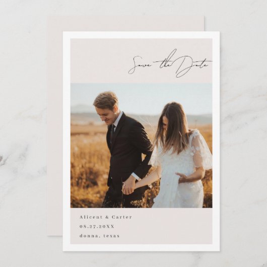 エレガントシンプルラインアートの花と縁ど セーブザデート (正面/裏面)