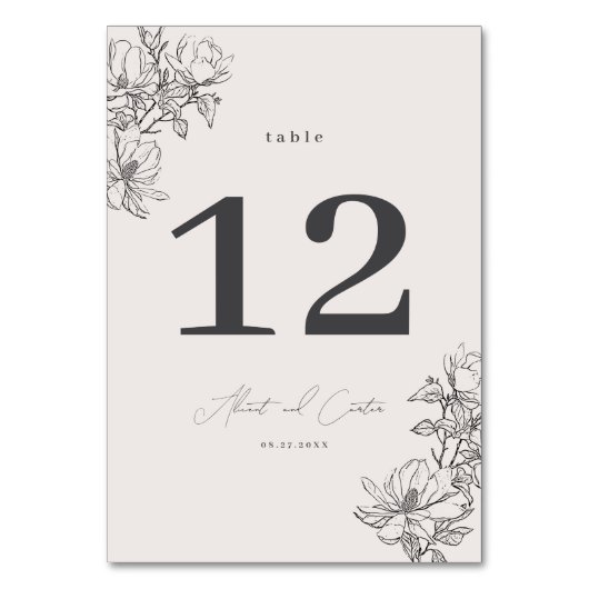 エレガントシンプルラインアートの花と縁ど テーブルナンバー (裏面)