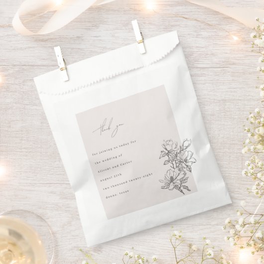 エレガントシンプルラインアートの花と縁ど フェイバーバッグ (クリップ留めされた状態)
