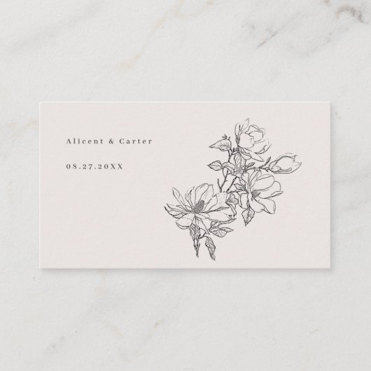 エレガントシンプルラインアートの花と縁ど プレイスカード (裏面)