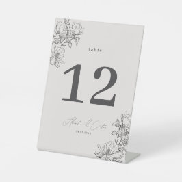 エレガントシンプルラインアートの花と縁ど 台座サイン