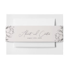 エレガントシンプルラインアートの花と縁ど 招待状ベリーバンド