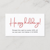 エレガントシンプルレッドホワイトはっきりしたホリデークーポン 割引カード (正面)