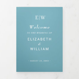 エレガントシンプルレトロブルーとモノグラム結婚ズ 三つ折りプログラム