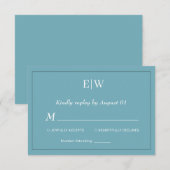 エレガントシンプルレトロブルーとモノグラム結婚ズ 出欠カード (正面/裏面)