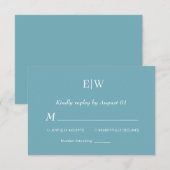 エレガントシンプルレトロブルーとモノグラム結婚ズ 出欠カード (正面/裏面)