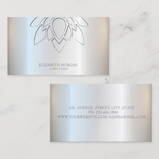 エレガントシンプルロータスシルバーメタル 名刺 (正面/裏面)