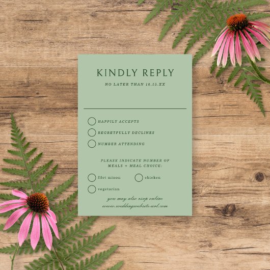 エレガントシンプルヴィンテージセージ結婚グリーン 出欠カード