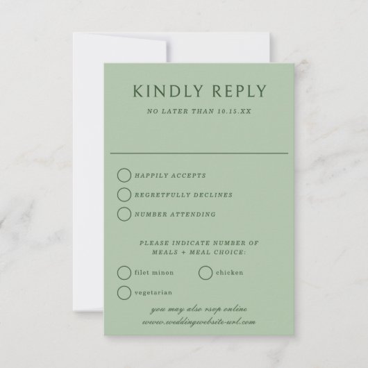 エレガントシンプルヴィンテージセージ結婚グリーン 出欠カード (正面)