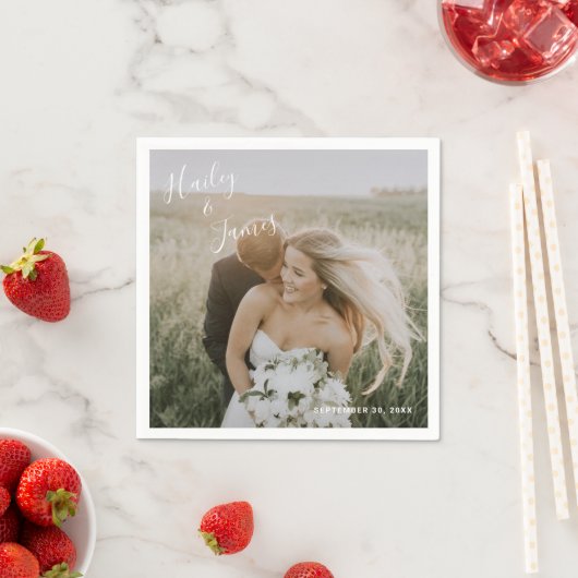 エレガントシンプル写真モダン結婚の スタンダードカクテルナプキン (インサイチュ)