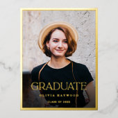 エレガントシンプル写真金ゴールド卒業会 箔招待状ポストカード (正面)