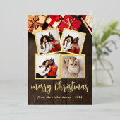 エレガントシンプル冬クリスマス家族5写真 箔シーズンカード (立ち正面)