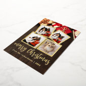 エレガントシンプル冬クリスマス家族5写真 箔シーズンカード (回転した状態)