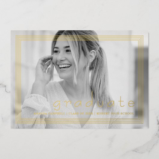 エレガントシンプル卒業パーティーブラック&ゴールドフォイル 箔招待状 (正面)