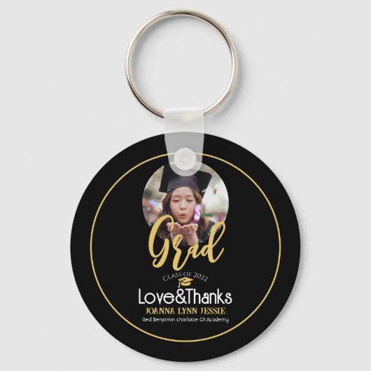 エレガントシンプル卒業式金ゴールドキャップ感謝していスクリプトP キーホルダー (正面)
