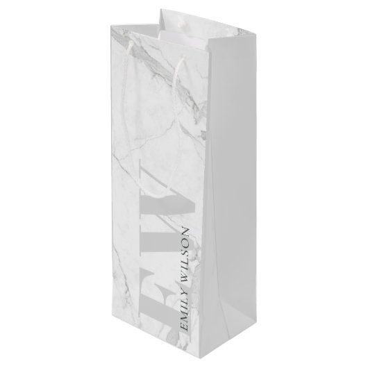 エレガントシンプル大理石グレーネームモノグラム ワインギフトバッグ (裏面アングル)