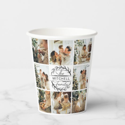 エレガントシンプル家族フォトコラージュ&モノグラム 紙コップ (正面)