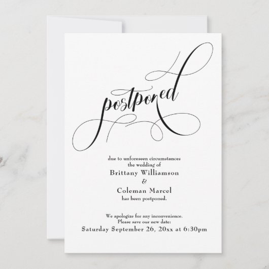 エレガントシンプル延期結婚発表 招待状 (正面)