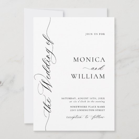 エレガントシンプル書ミニマル結婚リスト 招待状 (正面)