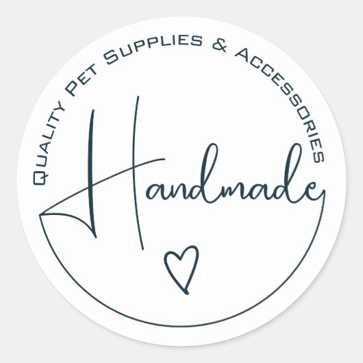 エレガントシンプル書手作ハート白 ラウンドシール (正面)