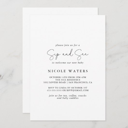 エレガントシンプル書道の口と参照 招待状 (正面/裏面)