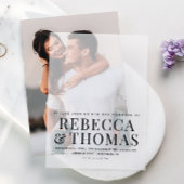 エレガントシンプル書道結婚の写真オーバーレイ ベラム紙招待状