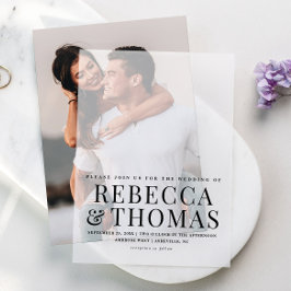 エレガントシンプル書道結婚の写真オーバーレイ ベラム紙招待状