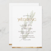 エレガントシンプル水の色の緑の金ゴールド結婚 招待状 (正面/裏面)