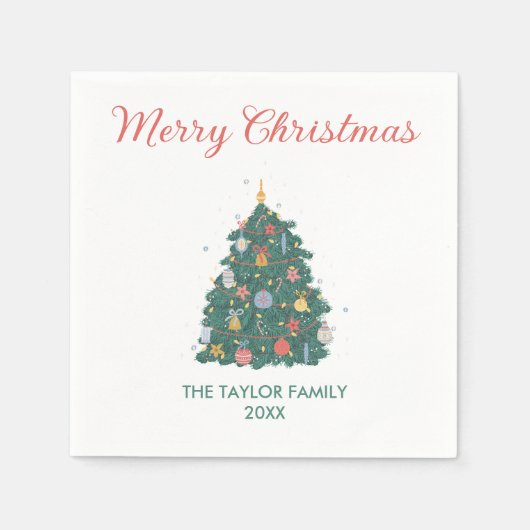 エレガントシンプル水カラークリスマスツリーオーナメント スタンダードカクテルナプキン (正面)