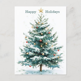エレガントシンプル水カラークリスマスツリーカスタム シーズンポストカード