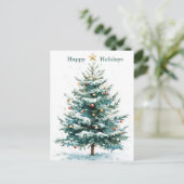エレガントシンプル水カラークリスマスツリーカスタム シーズンポストカード (スタンド正面)