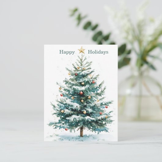 エレガントシンプル水カラークリスマスツリーカスタム シーズンポストカード (スタンド正面)