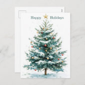 エレガントシンプル水カラークリスマスツリーカスタム シーズンポストカード (正面/裏面)