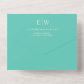 エレガントシンプル水中競技畏怖とモノグラム結婚の オールインワン招待状 (裏面)