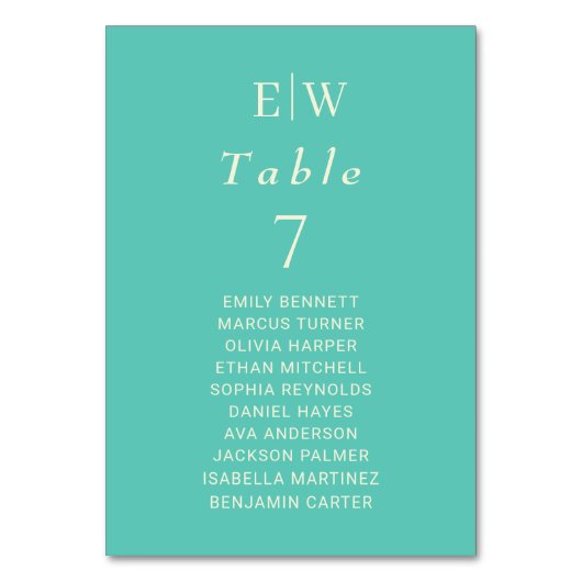 エレガントシンプル水中競技畏怖とモノグラム結婚の テーブルナンバー (正面)