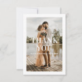 エレガントシンプル清浄タイポグラフィ結婚写真 サンキューカード (正面)