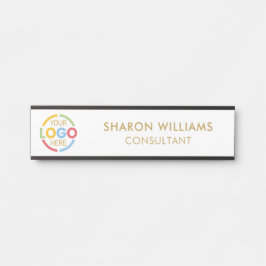 エレガントシンプル白と金ゴールドカスタムのビジネスロゴ サインプレート