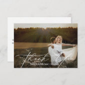 エレガントシンプル白の結婚写真 サンキューカード (正面/裏面)