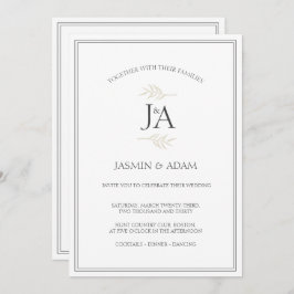 エレガントシンプル白クラシックイニシャル結婚ズ 招待状