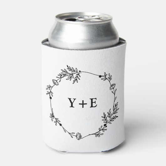 エレガントシンプル白モノグラムの結婚の 缶クーラー (缶正面)