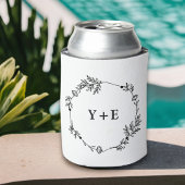 エレガントシンプル白モノグラムの結婚の 缶クーラー