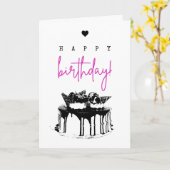 エレガントシンプル白黒お誕生日ケーキ カード (黄色い花)