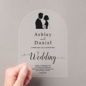 エレガントシンプル白黒の書道結婚の アクリル招待状 (インサイチュ (ポータブル))